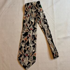 Vintage 1993 Looney Tunes Mania Bugs Bunny Cartoon Character Black Neck Tie